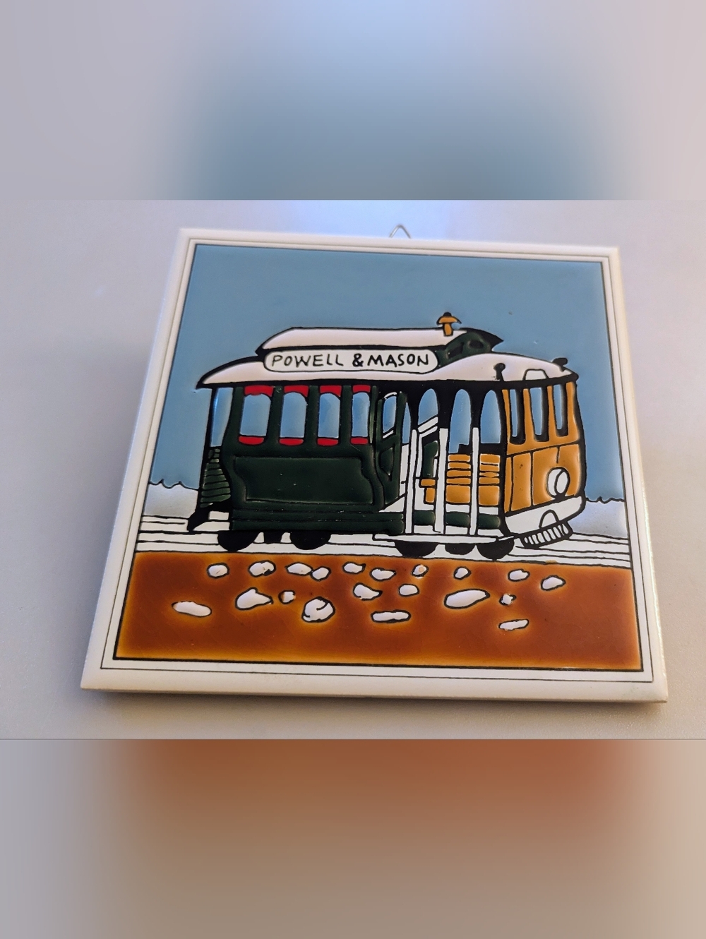 Vintage Decor Powell and Mason Cable Car San Francisco Souvenir Tile Wall 6”x6"
